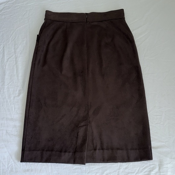 J.MCLAUGHLIN Rowena Skirt Brown, Pencil Midi In Mocha With Faux Suede Design - Picture 8 of 9
